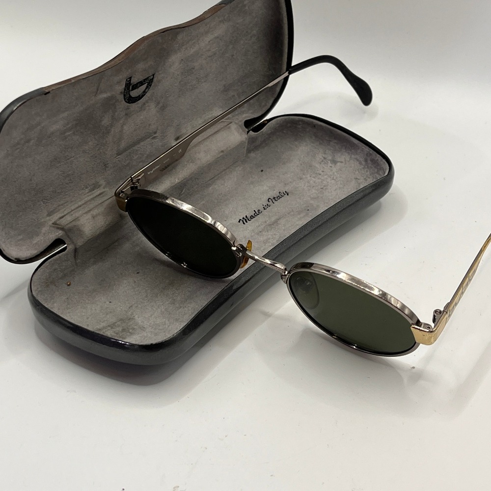 Byblos 570-S Oval Sunglasses Gold Tone Metal Green Lenses Made in Italy‎ Small